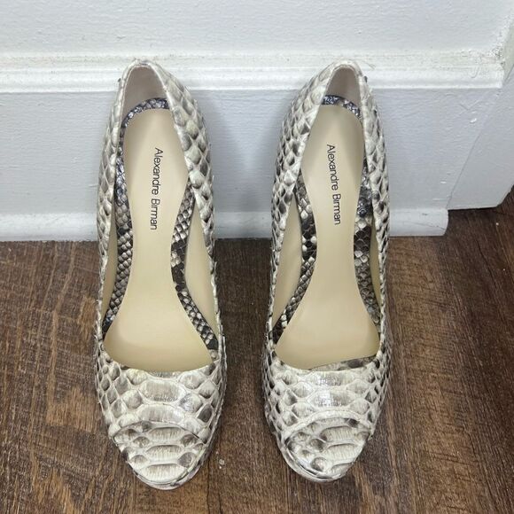 Alexandre Birman Black/Gray Snakeskin Peep Toe Heels Size 7.5 - Picture 2 of 16